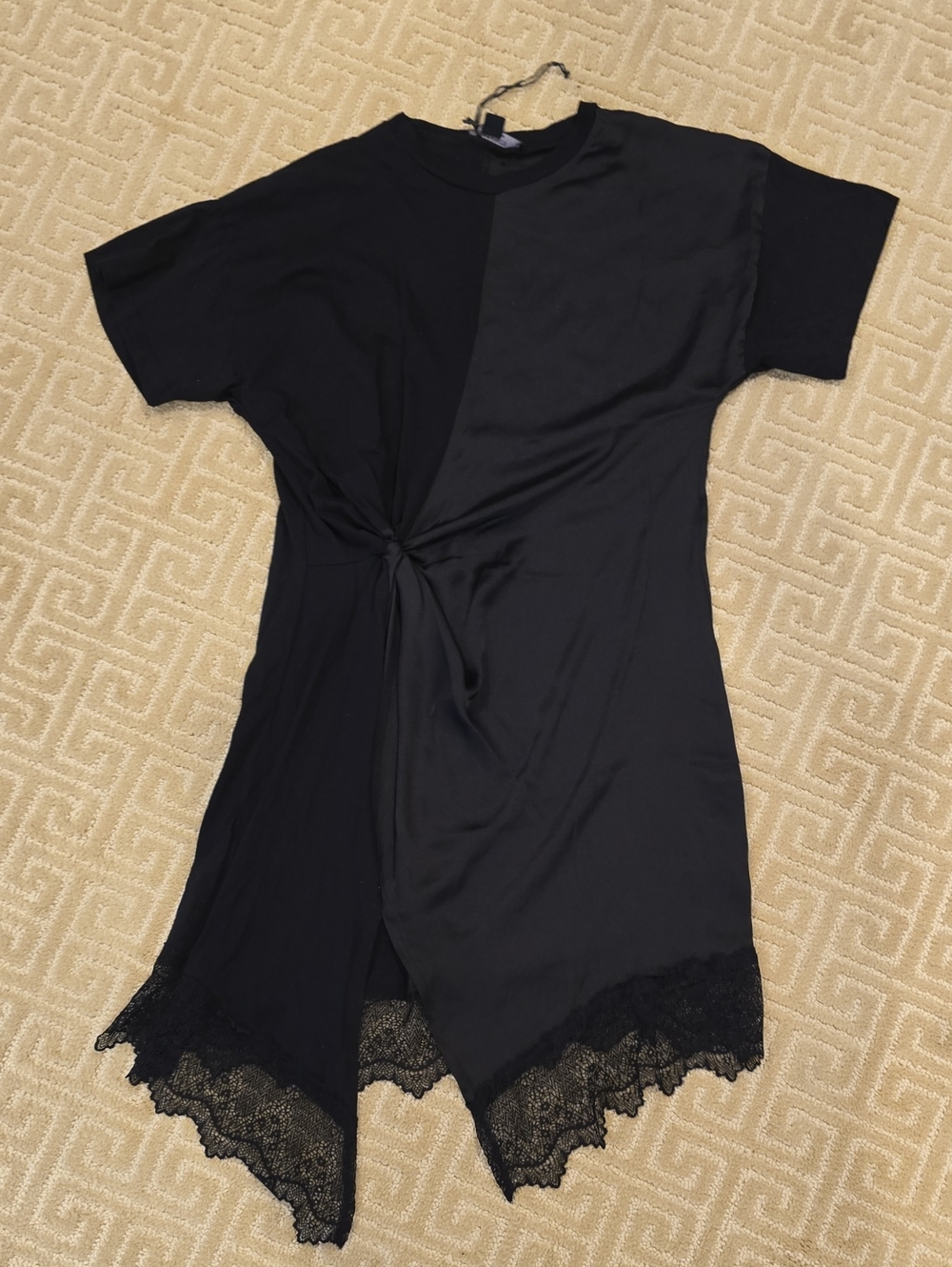 All Saints Black Lace-Trim Knot Front Chemise Dress, Size 2/XS